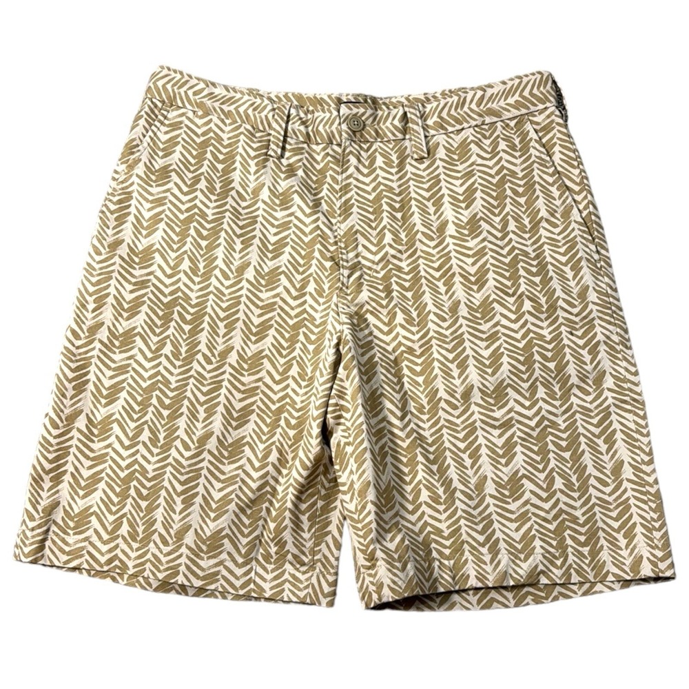 Lands End Chino Shorts Mens Size 34 Traditional Fit Beige Herringbone Flat Front